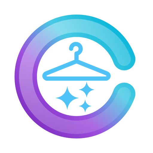 AI Closet app icon — a hanger inside a sparkled circle, purple-to-teal gradient.